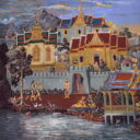 Mural paintings depicting the story of Ramayana in the gallery of Wat Phra Kaew